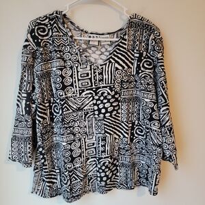 Vintage Take Two Womens Blouse Size 1X Black And White Geometric Abstract Art